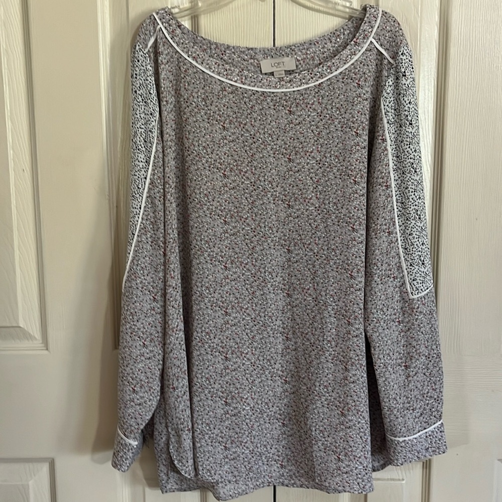Loft Women Grey Multi Smaller Flower Pullover Lg Sleeve Blouse(304T)